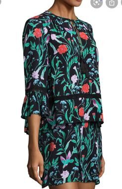 Kate Spade Jardin Crepe Hummingbird Floral Romper Black / Green - Size 6